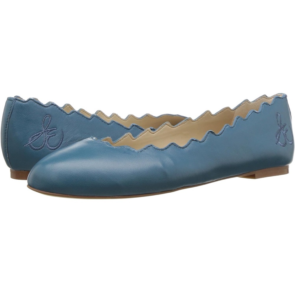VGUC Sam Edelman Francis Scalloped Leather Flats in Pacific Blue